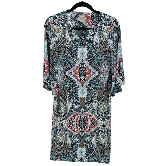 Chico's Multicolor Paisley Boho Midi Shift Dress - Chico's Sz 0 = Sz S/4/6 - Picture 1 of 15